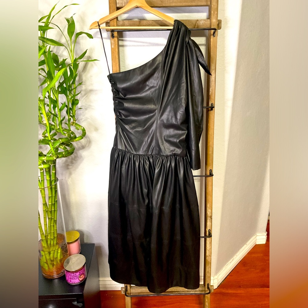 TANYA TAYLOR Dress Size 0 Gigi Faux Leather Blackk Dresss